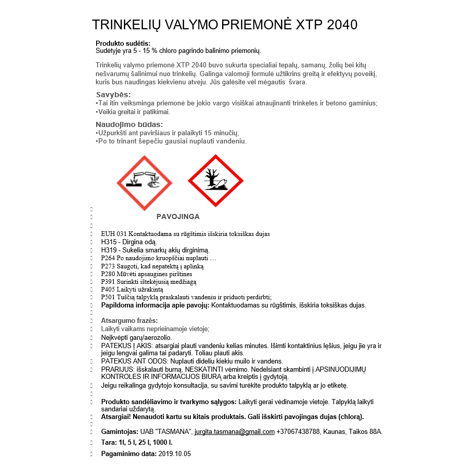 Trinkelių valymo priemonė XTP 2040 5L 1 Trinkelių valymo priemonė XTP 2040 5L 1